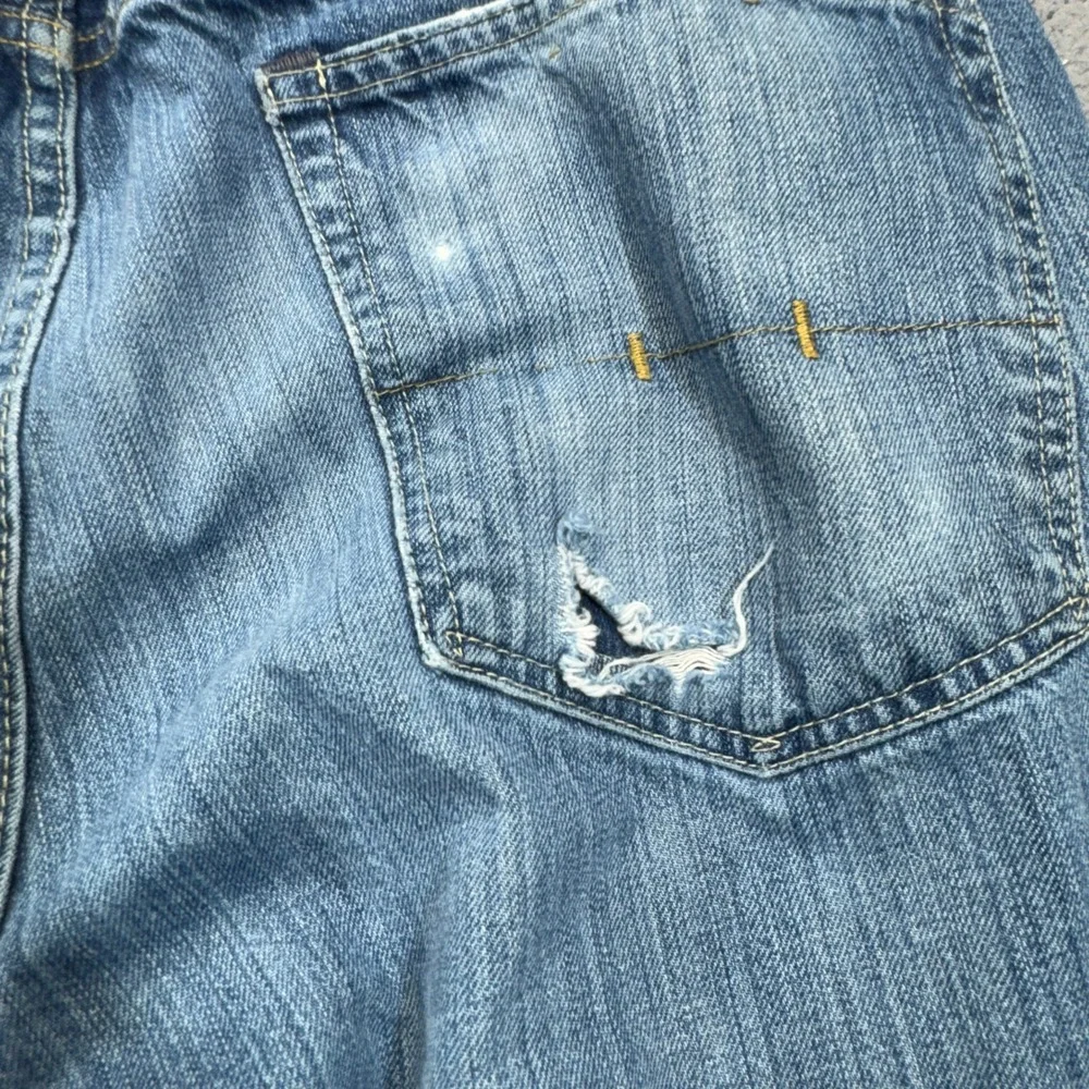 Polo Ralph Lauren Jeans Mens 36x32 Blue Distressed Straight Leg RL Logo Denim